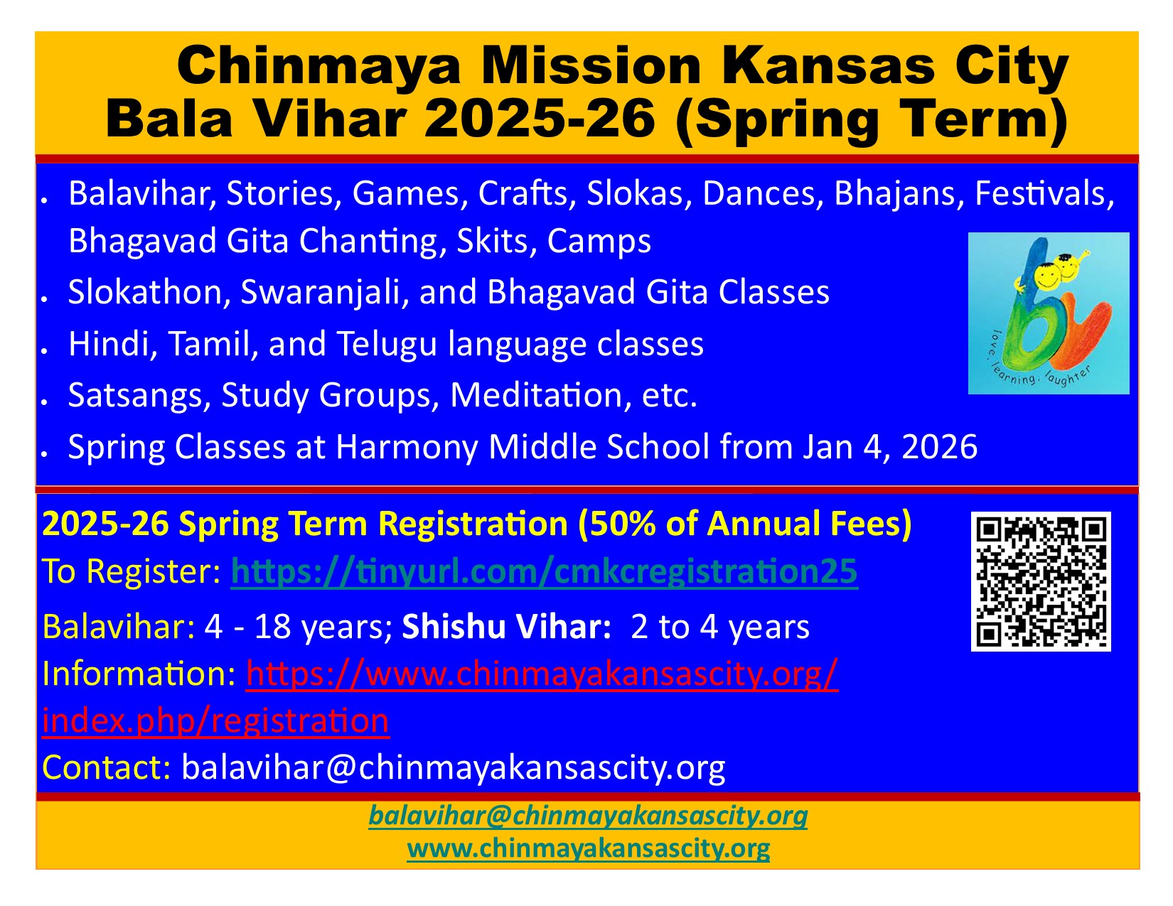 CMKC Balavihar Enrollment 2025 2026 Spring LandScape Web